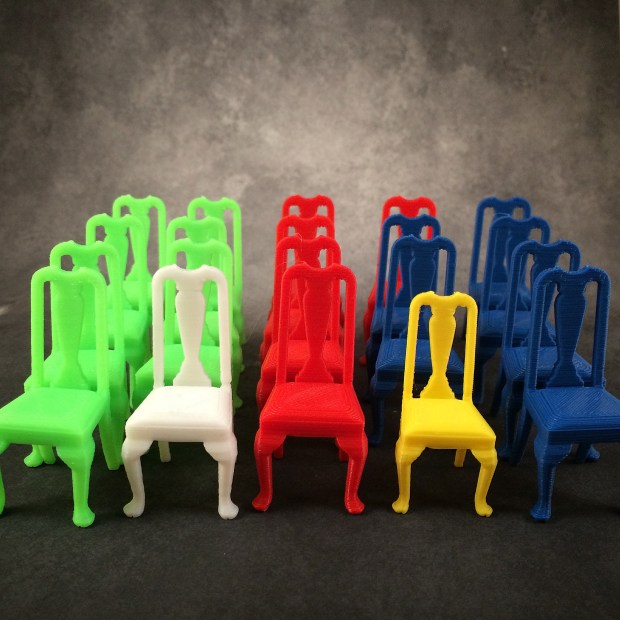 Kacie Hultgren: PrettySmallThings Broadway Set Designer Miniature Queen Anne Chair http://www.thingiverse.com/thing:13391 Scale model of a Queen Anne style chair. www.thingiverse.com/PrettySmallThings/about